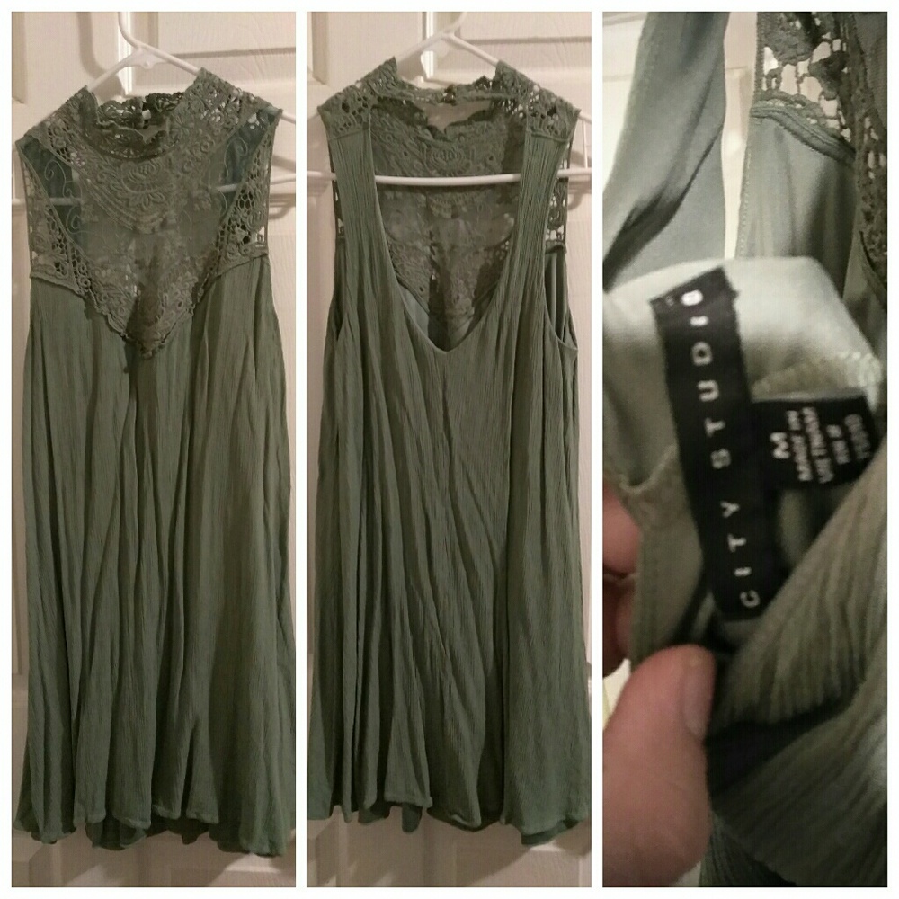 Olive Green Knee Length Dress
